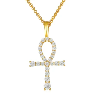 RENSINO Dropshipping Fashion Sparkling Jewelry 925 Sterling Silver VVS Moissanite Diamond Ankh Cross Pendant Necklace for Men Women
