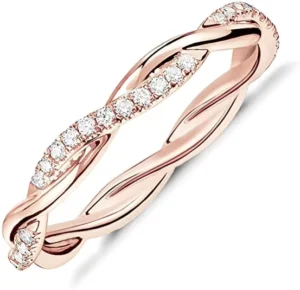 RENSINO Dubai Gold Jewelry Wedding Engagement 14K Gold Plated Cubic Zirconia Twisted Rope Eternity Band Anillo Rings For Women