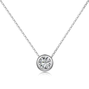 RENSINO Dylam Minimalism Round Cubic Zirconia Necklace Jewelry Set Charm Pendent Silver 925 Chain Link Zircon Necklaces for Women