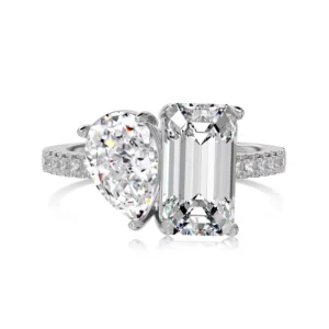 RENSINO Dylam S925 Silver Two Stone Pear Shape Engagement Ring Zirconia Wedding Rings Jewelry Women