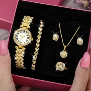 RENSINO E 12 Gold Silver Rose Gold Alloy and Bling Iced Out Rhinestone Hip Hop Bracelet Watch Women Jewelry Set NO Box