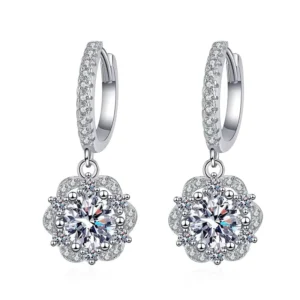 RENSINO E005 925 Sterling Silver Fashion Classic Trendy Jewelry 1Ct Moissanite Exquisite Design Rose Flower Earrings for Women Party
