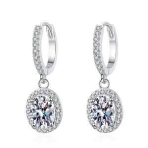 RENSINO E012 Oval Moissanite Drop Earrings for Women S925 Sterling Silver Fine Jewelry