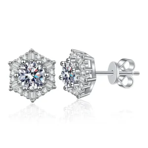 RENSINO E109 Fashion Classic 0.5Ct Moissanite Hexagonal Star Stud Earrings Women 925 Sterling Silver Party Fine Jewelry
