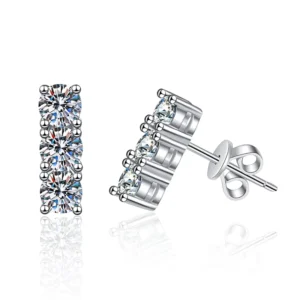 RENSINO E154 Minimalist Mini 925 Sterling Silver Earrings Simple 3 Princess Moissanite Studs Diamond Fashion Fine Jewelry for Women