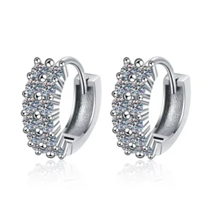 RENSINO E177 Fashion Hiphop Luxury 925 Sterling Silver Double Row Diamond Moissanite Fine Jewelry Hoop Earrings for Women Girls Lady