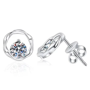 RENSINO E186 Fashion Classic 0.5Ct Moissanite Exquisite Fine Jewelry Moebius Circle Stud Earrings for Women Sterling Silver 925