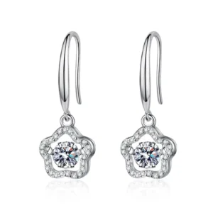 RENSINO E194 Fashion Trendy 925 Sterling Silver Classic 0.5Ct Moissanite Plum Blossom Flower Charms Hook Earrings Jewelry Women