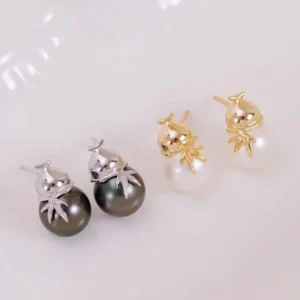 RENSINO E5496 9-10mm S925 Sterling Silver 18K Gold Plated DIY Pearl Earring Findings Base Jewelry No Pearl Included