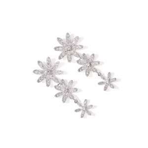 RENSINO ED1182 Factory 925 Sterling Silver Long Flower 3A Zircon Crystal Fashion Stud Earrings for Women Wedding Jewelry
