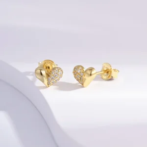RENSINO Earrings Jewelry Gold Rhodium Plated Cubic Zirconia Heart Stud Earring 925 Sterling Silver Fine Jewelry Earrings