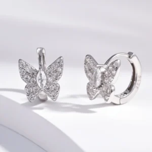 RENSINO Earrings Jewelry Rhodium Plated Cubic Zirconia Butterfly Huggie 925 Sterling Silver Fine Jewelry Earrings