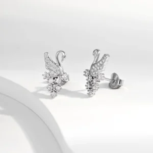 RENSINO Earrings Jewelry Rhodium Plated Cubic Zirconia Swan Stud Earring 925 Sterling Silver Fine Jewelry Earrings