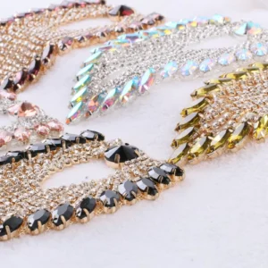 RENSINO Eco Friendly 3D Flatback Sew On Rhinestones Crystal Flower Appliques Wedding Bride Dresses Belts Garment Shoes Handmade Mesh