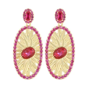 RENSINO Eco friendly Copper 5*7mm Red Zircon Designer Vintage Necklace Earrings Ring Set Bridal Jewelry Set for Wedding