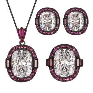 RENSINO Eco-friendly Copper Party Jewelry Set for Women 12*16-10*12mm White Zircon Gold Plated Shiny Party Jewelry Set