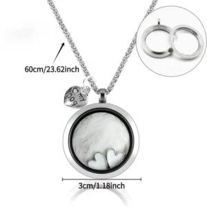 RENSINO Eco friendly Round Stainless Steel Pet Memorial Necklace With Two Small Heart Pendant Keepsake For Dogs Cats Fur