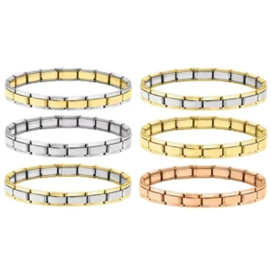 RENSINO Elastic Plain Italian Charms Bracelet Waterproof 18K Gold and Rose Gold Plated Stainless Steel Italian Charm Bracelet