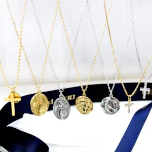 RENSINO Electroplated Stainless Steel Cross Pendant Religious Belief Geometric Titanium Steel Jewelry Necklace