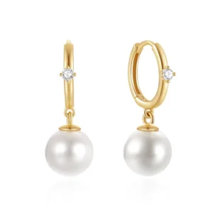 RENSINO Elegance Ins Fashion S925 Sterling Silver Pearl Earrings Gifts for Women Round Pendant Huggie Earrings