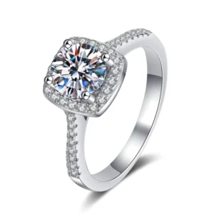 RENSINO Elegant 1ct Moissanite Ring 100% 925 Sterling Silver Rhodium Plating Engagement Moissanite Ring for Women