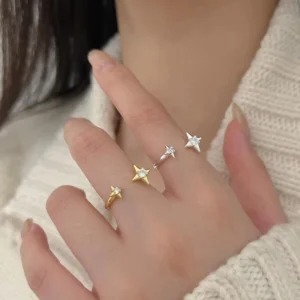 RENSINO Elegant 925 Sterling Silver CZ Zircon Wedding Star Shape Open Rings for Women Fashion Jewelry