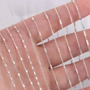 RENSINO Elegant 925 Sterling Silver Link Chain Beaded Various Square Embossed Tubes for DIY Necklace Bracelet Jewelry Making Accessories