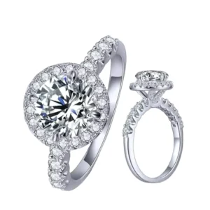RENSINO Elegant 925 Sterling Silver Rhodium Plated Vintage Engagement Ring Prong Setting Cubic Zirconia Wedding Band Women Anniversary