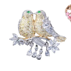 RENSINO Elegant Cute Bird Shape Brooches Pin Gold Silver Color Cubic Zircon Brass Jewelry Accessory for Women Plating for Wedding