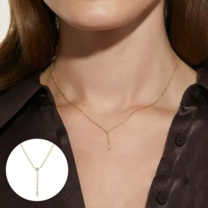 RENSINO Elegant European Style S925 Sterling Silver CZ Inlaid Y Shape Tassel Pendant Necklace Luxurious Design Silver Necklace
