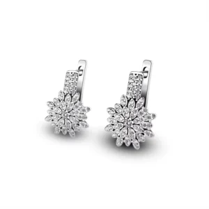 RENSINO Elegant Full Micro Paved Cubic Zirconia Stone 585 Gold Plated Flower Small Hoop Earrings For Women Party Jewelry With Safety Pin