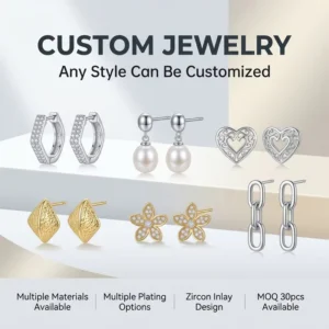 RENSINO Elegant Geometric Metal Earrings OEM ODM Fine Silver Gold Plated Chain Pearl Flower Stud Jewelry Supplier