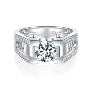 RENSINO Elegant Geometric Square Men’s Wedding Ring Luxury 925 Sterling Silver with Moissanite Fine Jewelry