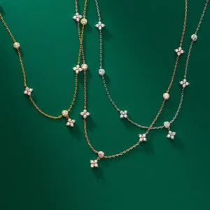 RENSINO Elegant Gold Plated 925 Sterling Silver Chain Clover Pendant Necklace for Women Trendy Fine Jewelry Zircon Clavicle Accessory