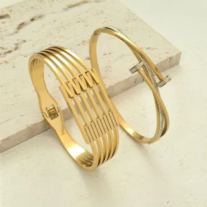 RENSINO Elegant Hollow Out Geometric Bracelet for Women Modern Multi Layer Link Bangle Sophisticated Fashion Accessories Gift