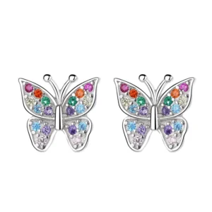 RENSINO Elegant Jewelry 925 Sterling Silver Earrings Stud CZ Stone Butterfly Earrings Stud