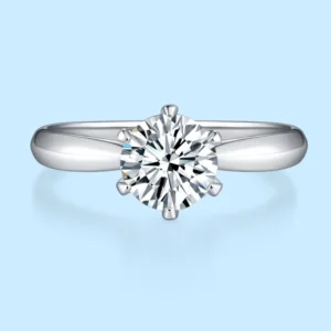 RENSINO Elegant Moissanite Ring Classic 6-Prong Setting S925 Silver Rose Gold Plated Everyday Wear Sweet Gift Fashion Ring