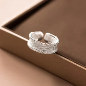 RENSINO Elegant Retro Women Ring 925 Sterling Silver Lace Fringed Geometric Round Bead Open Ring Trendy Jewelry
