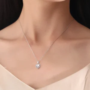 RENSINO Elegant S925 Silver Love Heart Necklace 925 Sterling Silver Sparkling Halo Heart Necklace Gift for Women