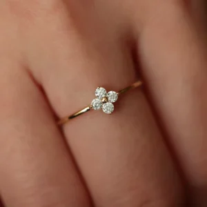 RENSINO Elegant S925 Sterling Silver Lucky Flower Ring Sparkling CZ Flower Ring Gift for Women