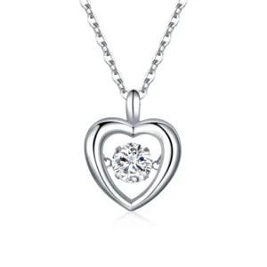 RENSINO Elegant Shimmering 8a Grade Cubic Zirconia Heart Necklace Rhodium Plated Sterling Silver Heart 925 Zirconia Necklace New