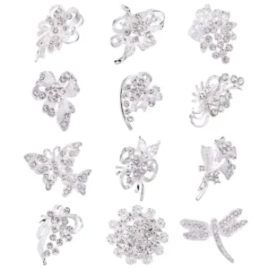 RENSINO Elegant Silver Alloy Rhinestone Flower Butterfly Dragonfly Brooch Lapel Pin For Women’s Suit Accessory Gift