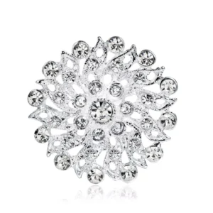 RENSINO Elegant Silver Alloy Rhinestone Hollow Heart Flower Brooch For Women Lapel Pin Corsage Suit Accessory