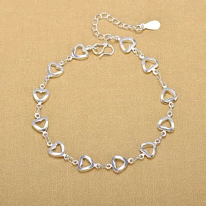 RENSINO Elegant Silver Color Linked Heart Shape Charm Bracelets for Women Jewelry