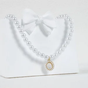 RENSINO Elegant Silver Necklace Baroque Style Casual Link Chain with Pearl Shape Charm