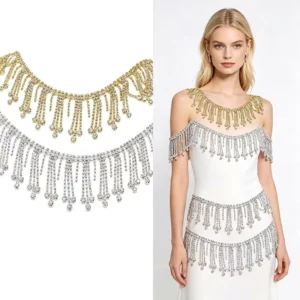 RENSINO Elegant Silver Tassel Rhinestone Chain Luxury Beaded Fringe Trim For Bridal Gown Skirt Shoulder Bikini Embellishment