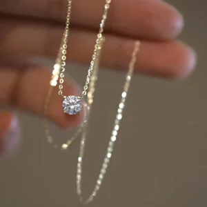 RENSINO Elegant Sterling Silver Promise Necklace Sparkling Solitaire Zircon Necklace Gift for Women