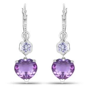 RENSINO Elegant Style Earrings Jewelry Hanging Heart Amethyst Earrings 925 Sterling Silver Jewelry For Her