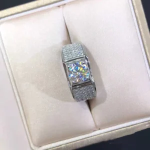 RENSINO Elegant VVS Moissanite Round Diamond Custom 1ct Ring Sets Fashion Jewelry 925 Silver for Men