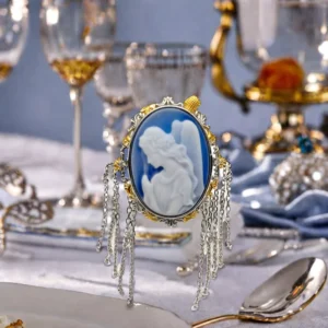 RENSINO Elegant Vintage Silver 925 Sterling Gold-Plated Angel Brooch Agate Charm Tassel Wedding Engagement Party Jewelry Gift
